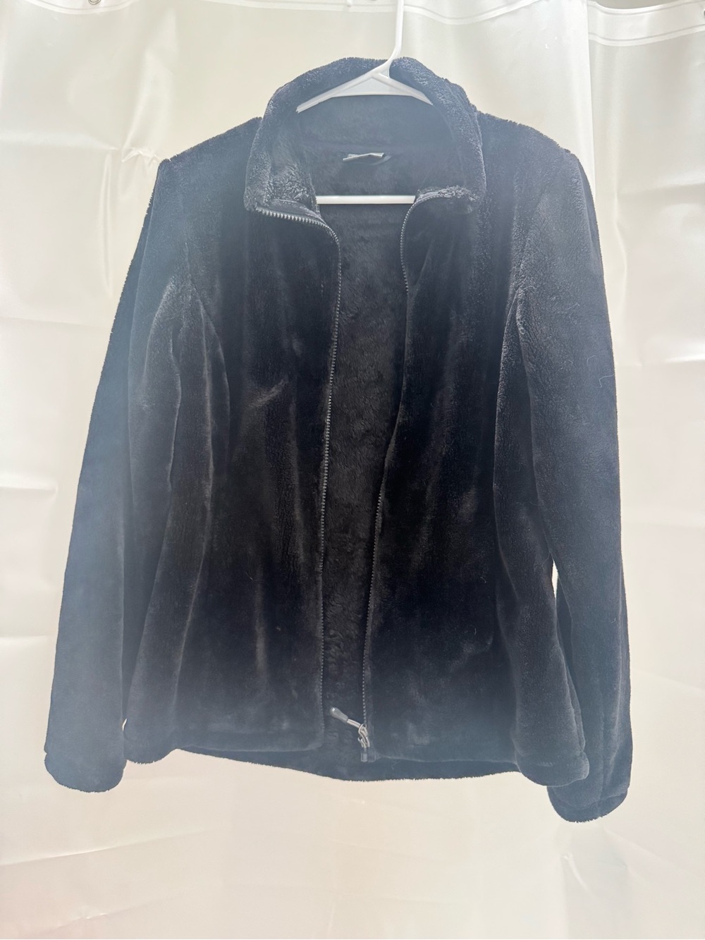 Women’s Black Plush Zip-Up Jacket